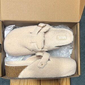 MIA Cream Fuzzy Slip-On Clogs